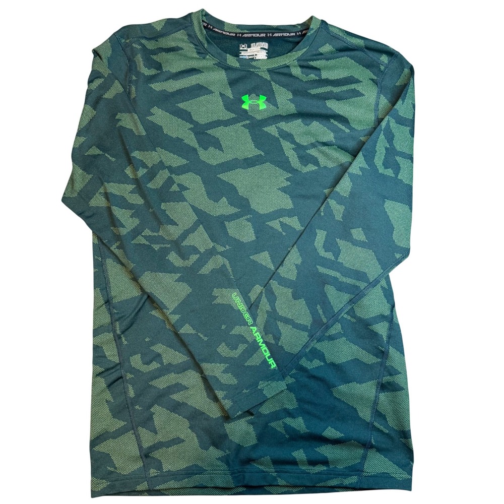 Under Armour ColdGear Compression Shirt Mens 2XL Green Camo Long Sleeve base xxl